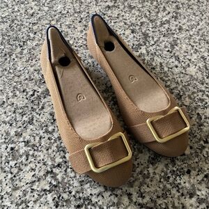 Rothy's Tan Flats with Gold Buckle